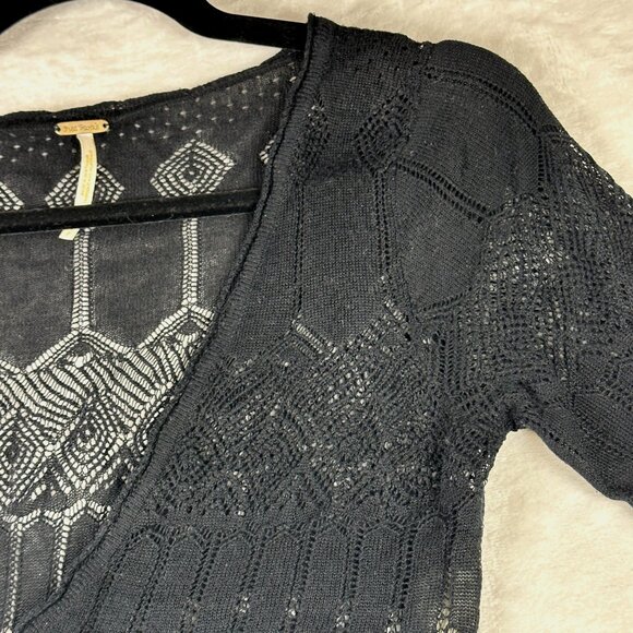 Free People Womens Open Knit Cropped Cardigan Black Sz Small Coquette Fairy Top - Picture 7 of 8
